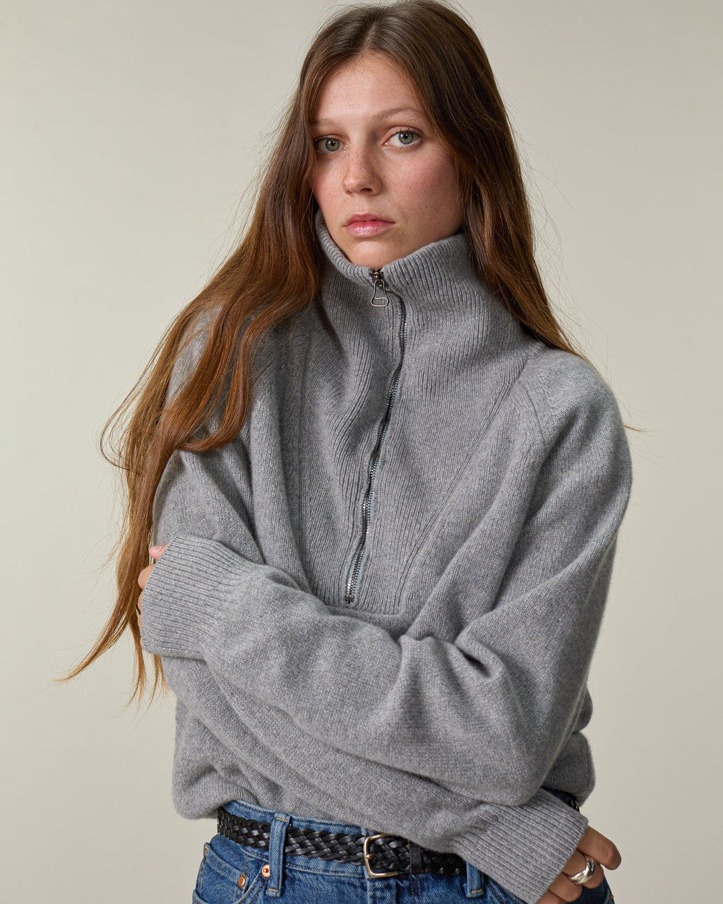 Pull col zippé en cachemire Femme - 8