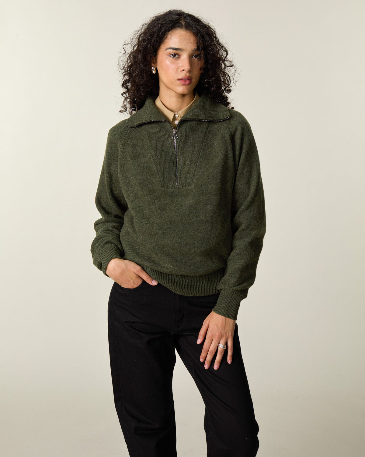 Pull col zippé en cachemire Femme - 1